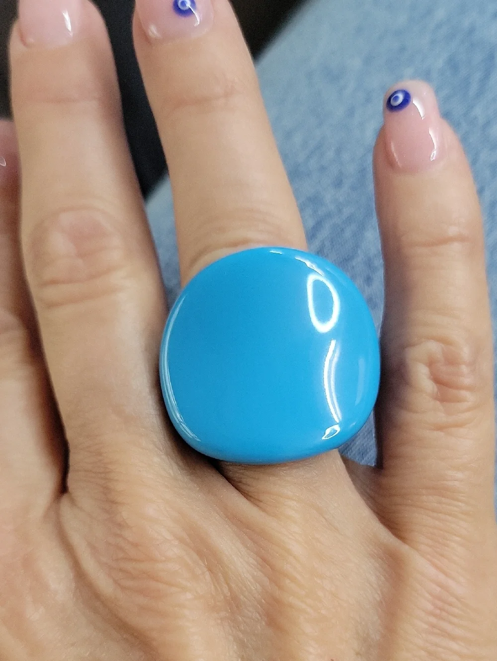 Sky Blue Concave Contour Ring, metal free
